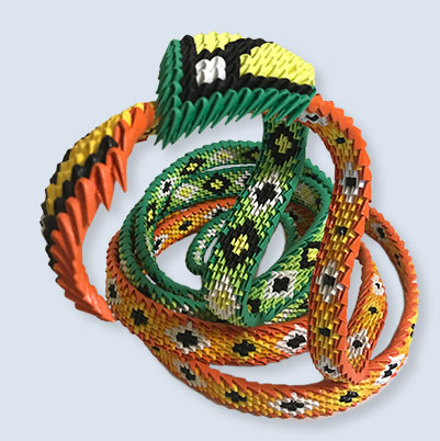 orange and green 3d origami snakes